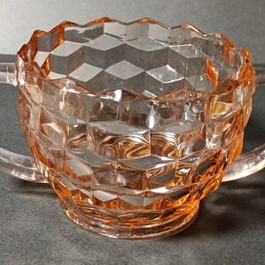 Vintage 1930s Princess Pink Jeannette Cubist Glass Double HandleSugar Bowl Dish